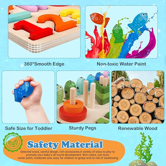 46pcs Wooden Magnetic Fish Montessori Stack and Sort Toy Ages 36 Months Plus NEW