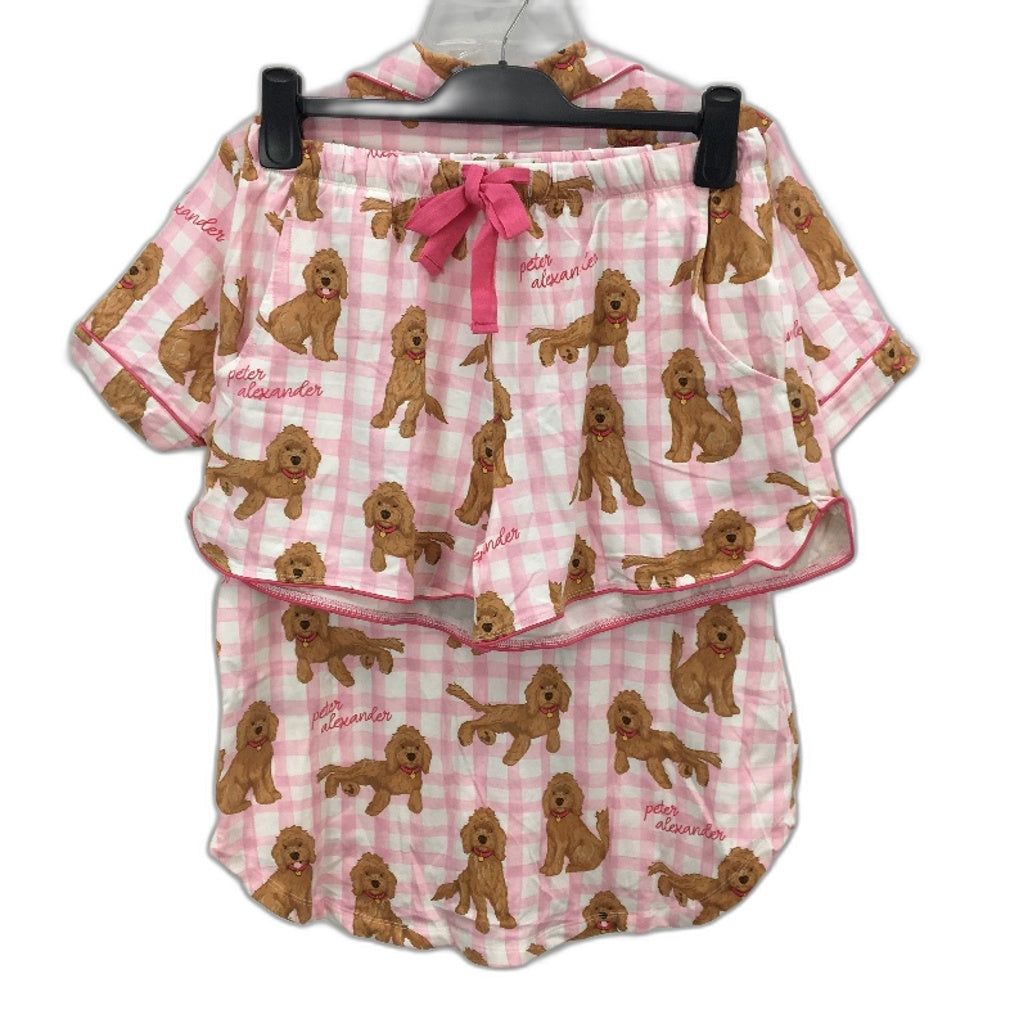 Peter Alexander Groodle Pink Check Shortie PJ Set Ladies Size Medium NEW