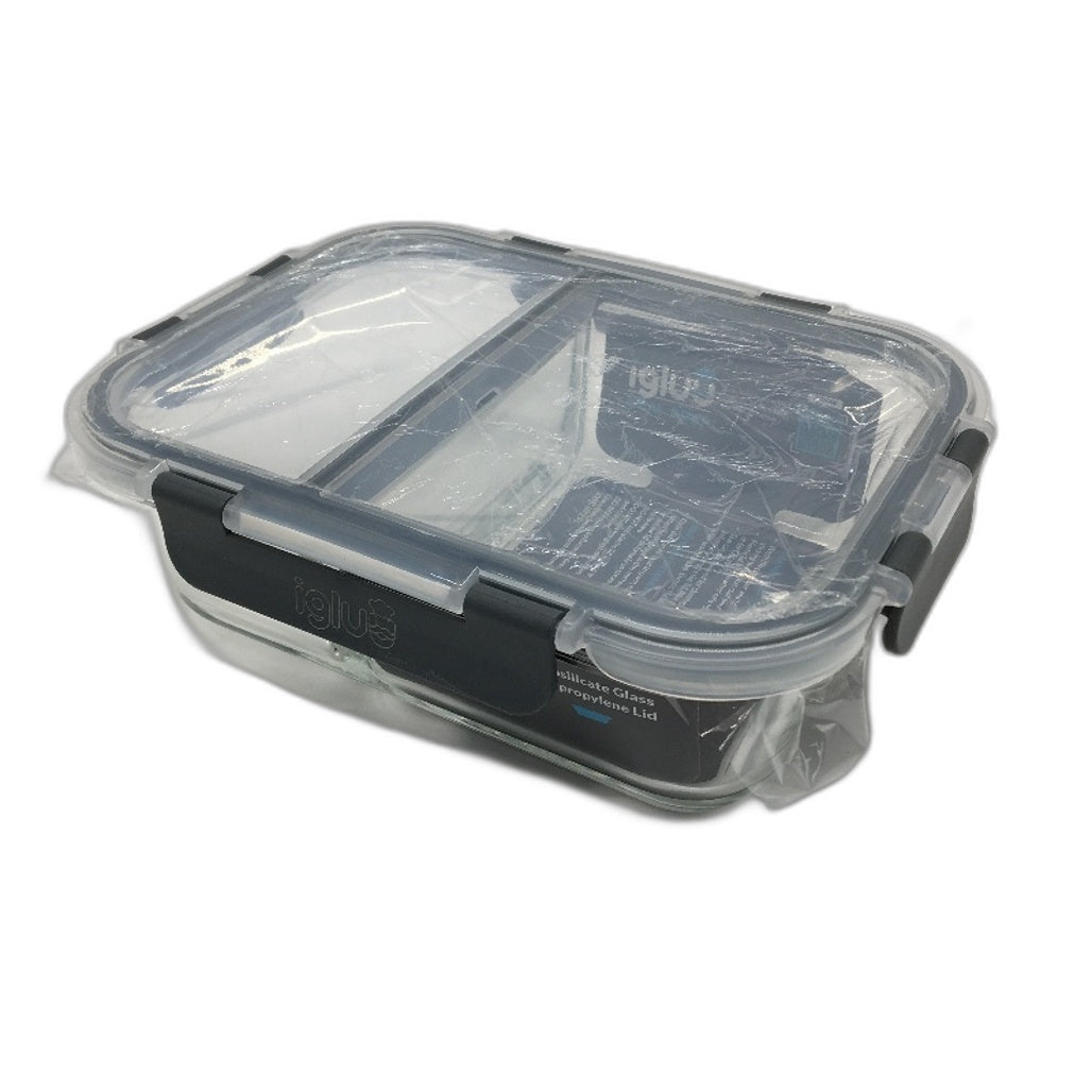 Igluu 3pk 33oz 2 Compartment Glass Food Container with Airtight Snaplock Lid NEW