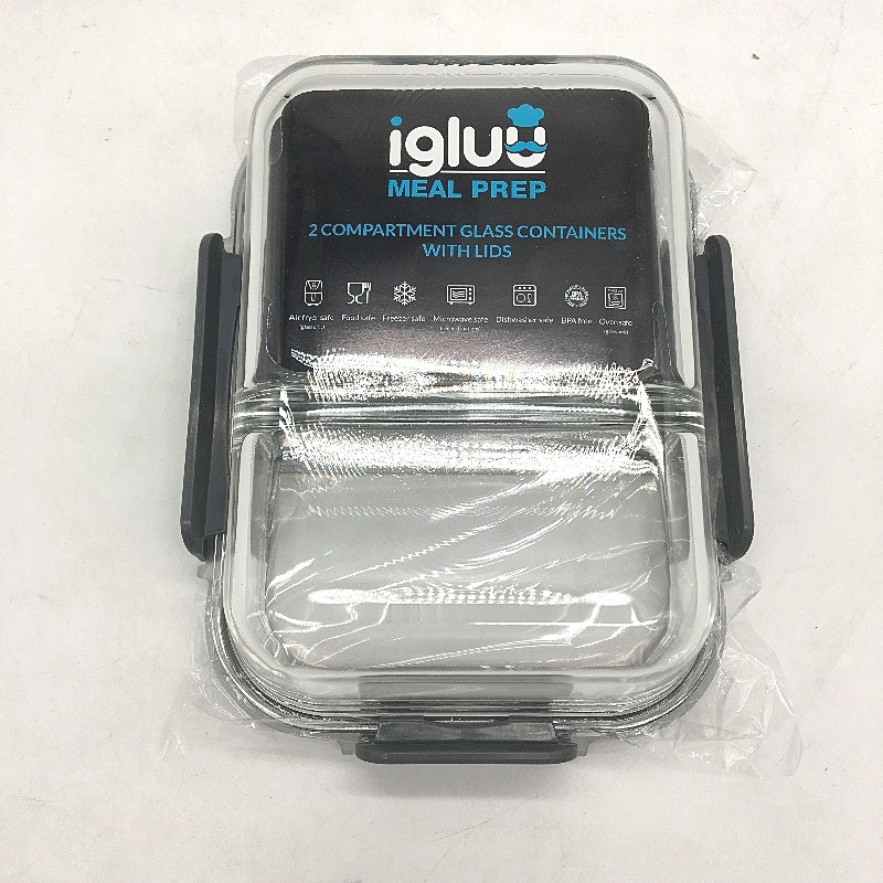 Igluu 3pk 33oz 2 Compartment Glass Food Container with Airtight Snaplock Lid NEW