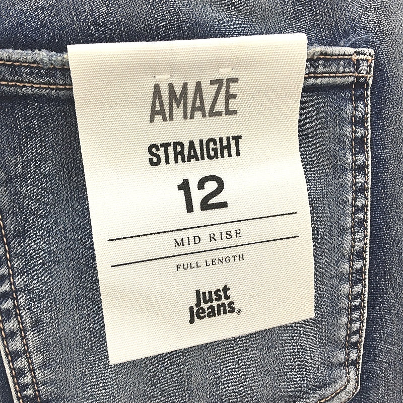 Just Jeans Amaze Knit Straight Mid Rise Denim Blue Jeans Ladies Size AU 12 NEW