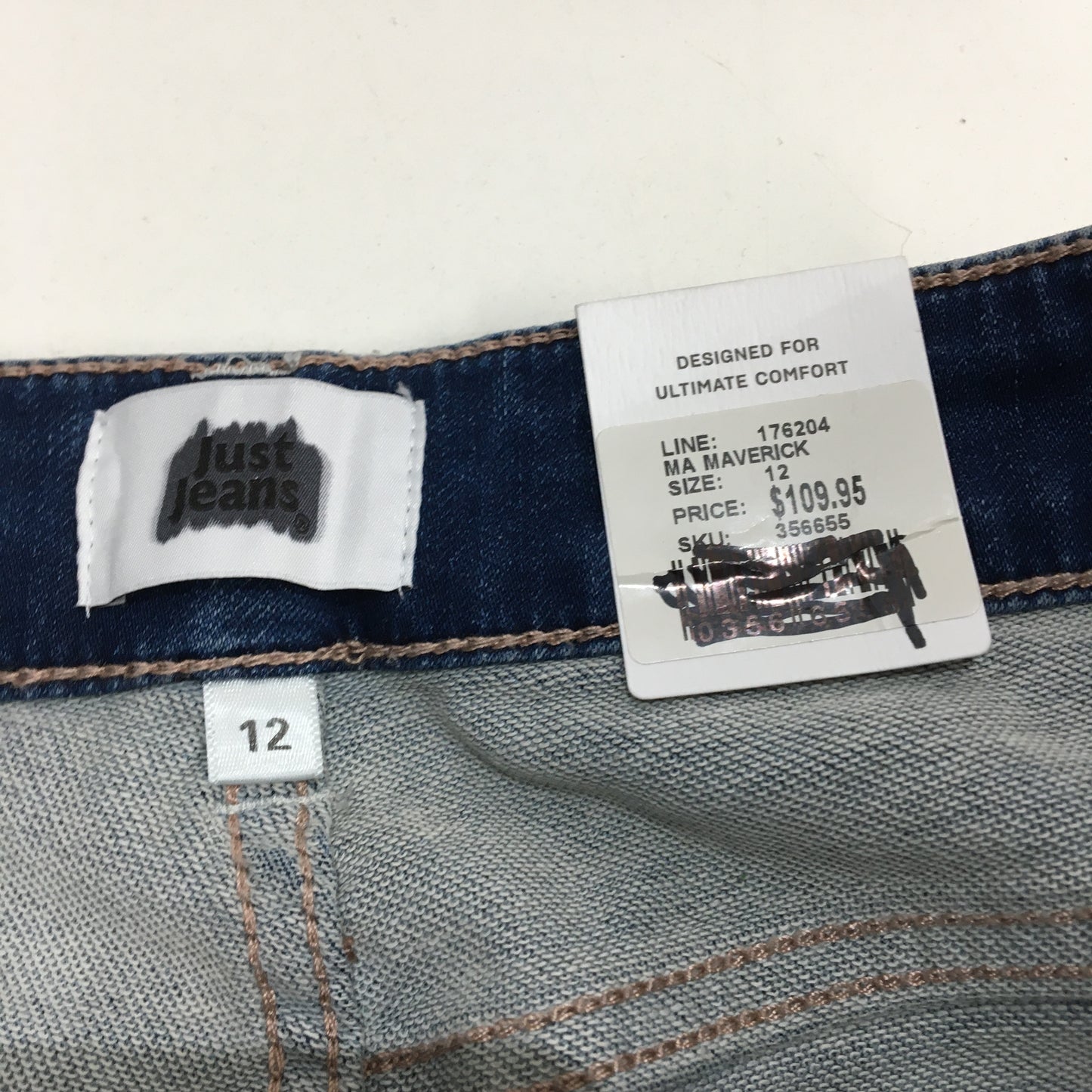 Just Jeans Amaze Knit Straight Mid Rise Denim Blue Jeans Ladies Size AU 12 NEW