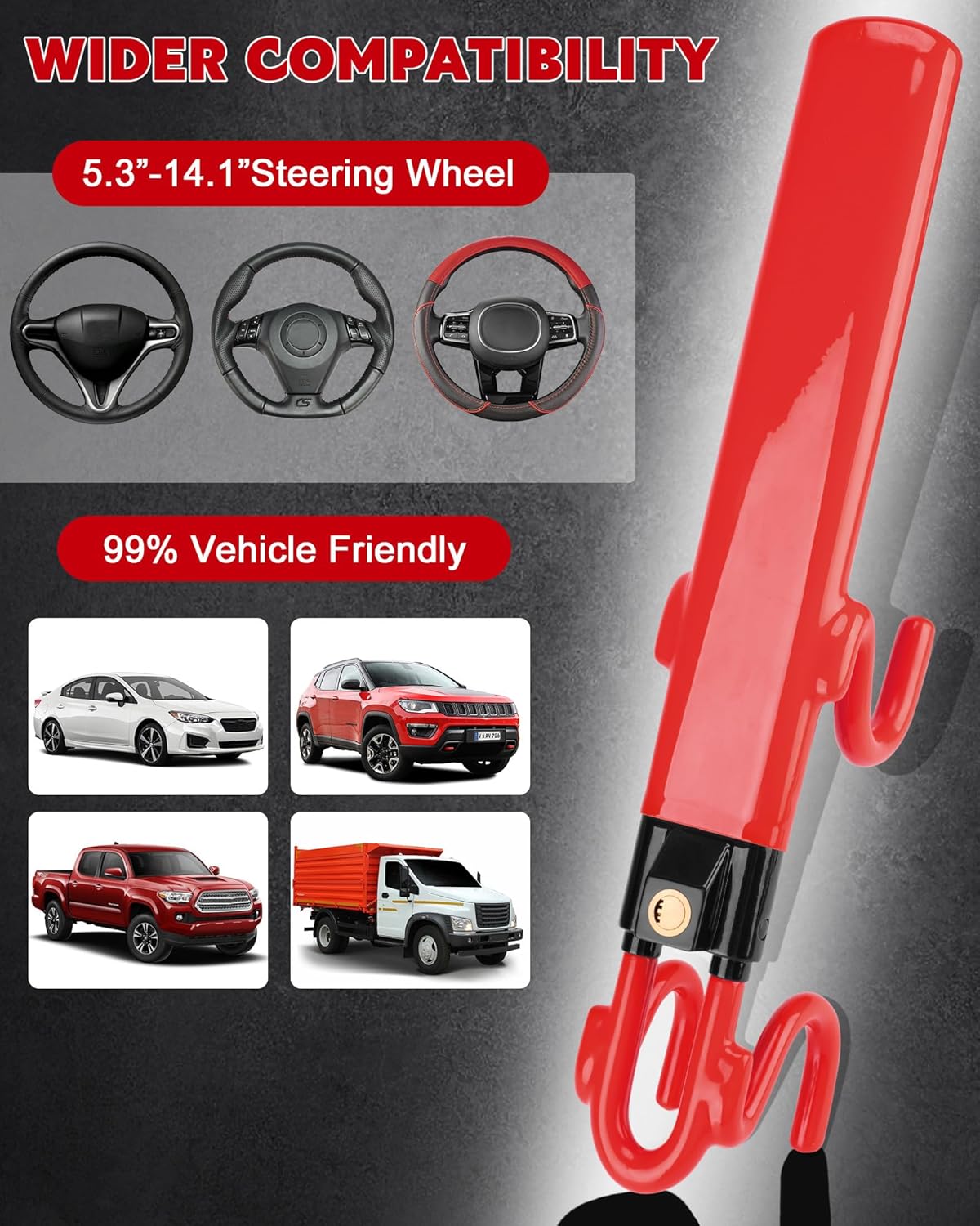 Blissora Heavy Duty Antitheft Device Adjustable Steering Wheel Lock Red NEW