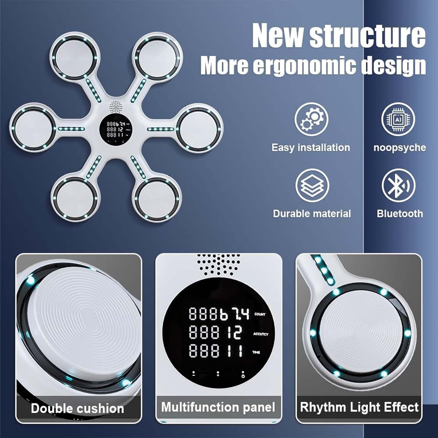 Chucii White Grey Wall Mounted Bluetooth Music Smart Boxing Machine & Gloves NEW