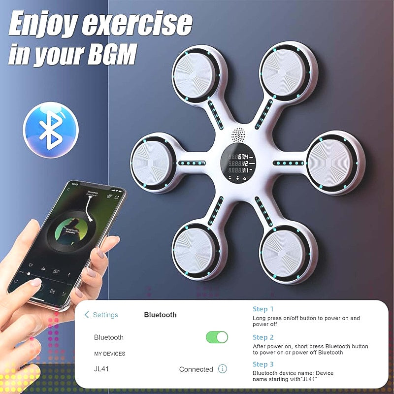 Chucii White Grey Wall Mounted Bluetooth Music Smart Boxing Machine & Gloves NEW