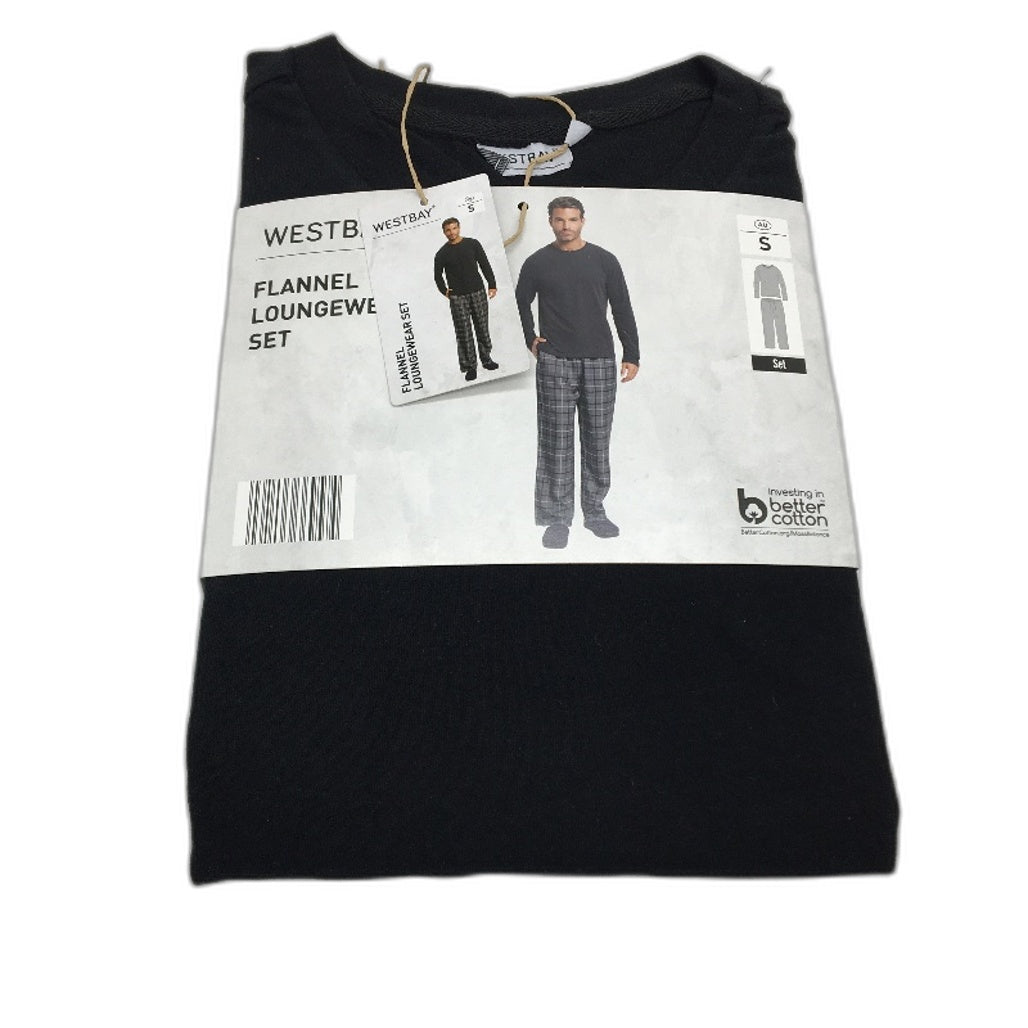 Westbay Black Cotton Grey Check Flannel Loungewear Pyjama Set Mens Sz Small NEW