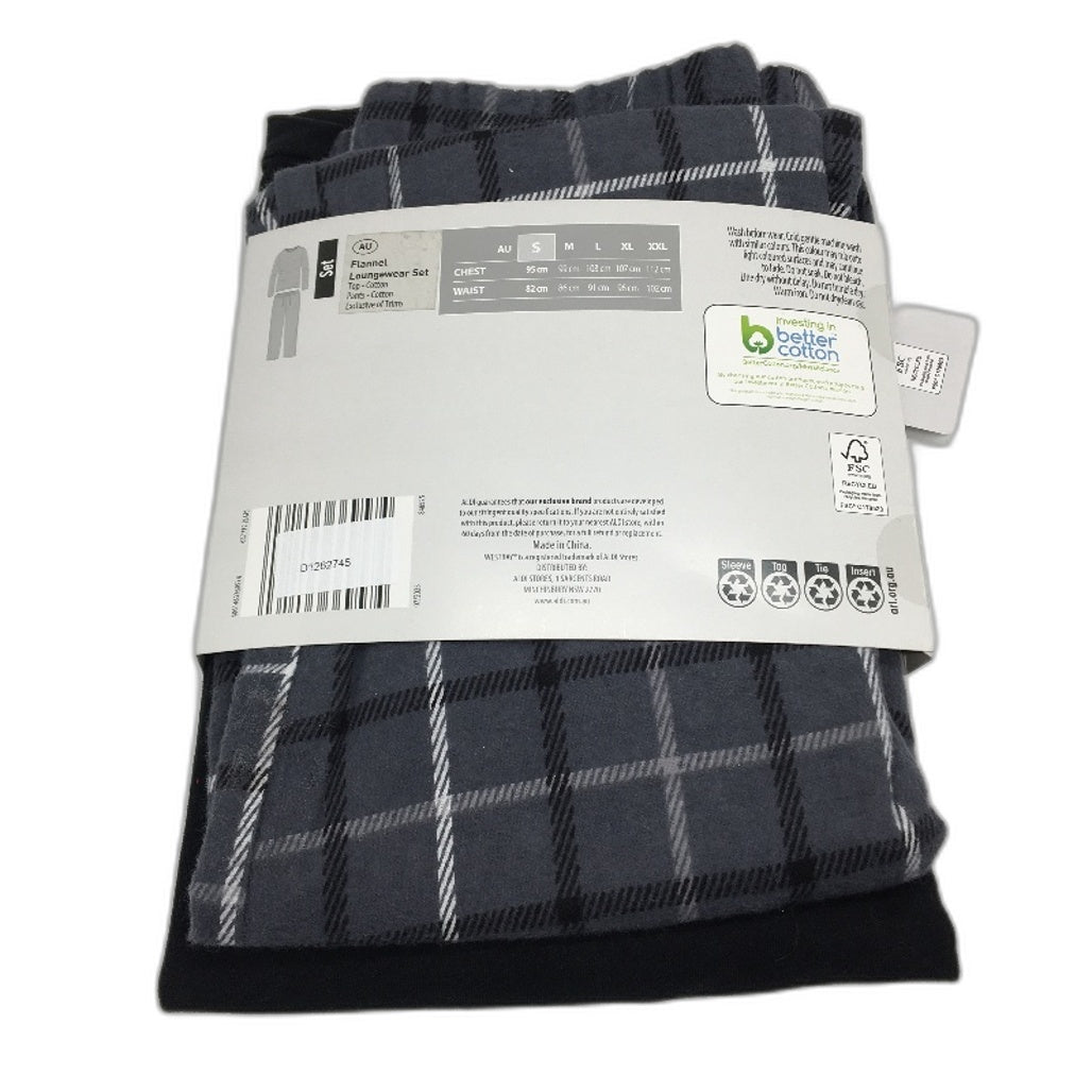 Westbay Black Cotton Grey Check Flannel Loungewear Pyjama Set Mens Sz Small NEW