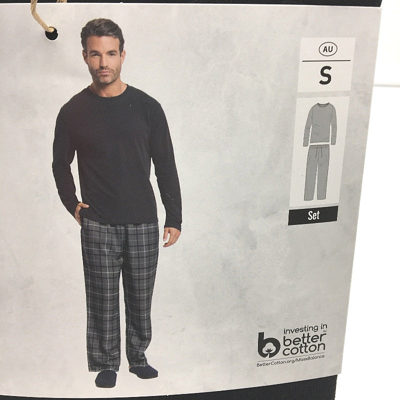 Westbay Black Cotton Grey Check Flannel Loungewear Pyjama Set Mens Sz Small NEW