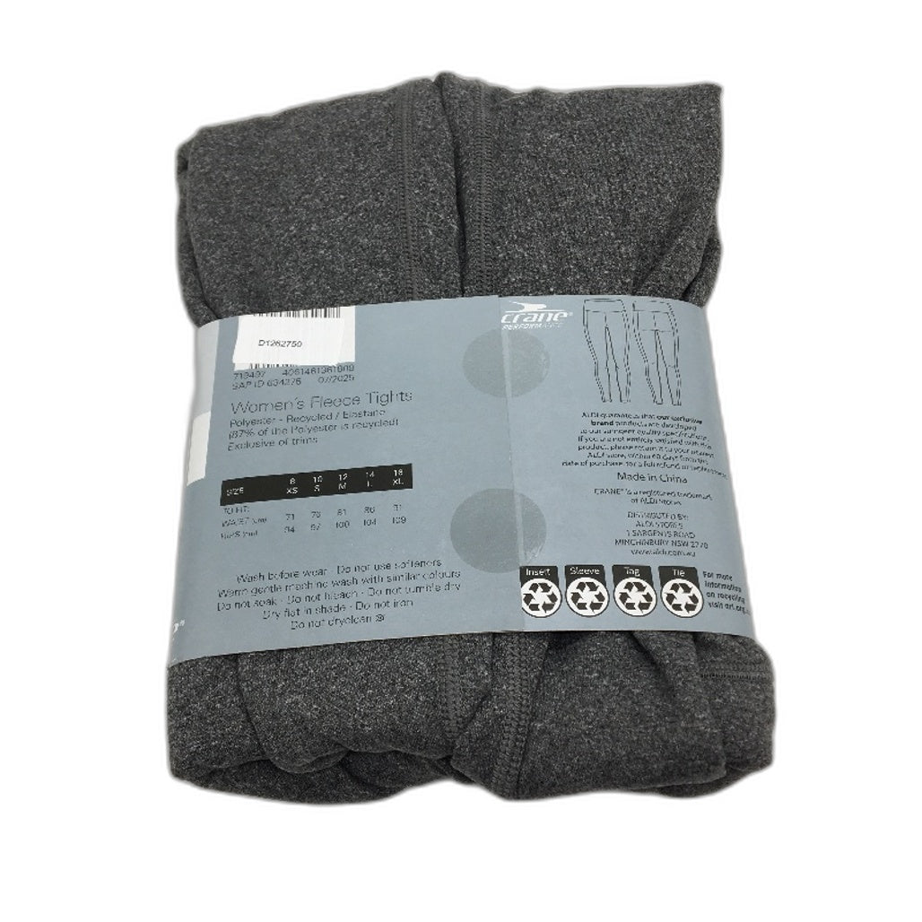 Crane Performance Grey Marle Fitness Full Length Fleece Tights Size M NEW