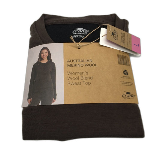 Crane Performance Brown Australian Merino Wool Blend Sweat Top Size L NEW