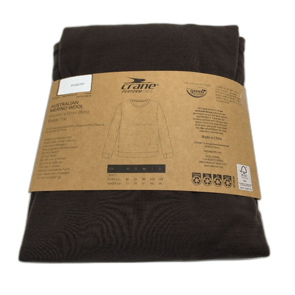 Crane Performance Brown Australian Merino Wool Blend Sweat Top Size L NEW