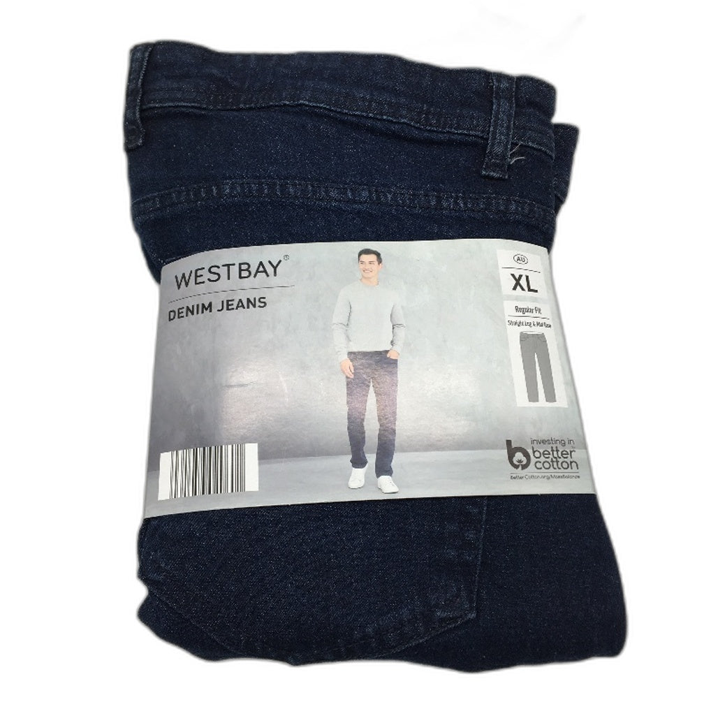 Westbay Regular Fit Straight Leg Mid Rise Mid Blue Denim Jeans Mens Size XL NEW