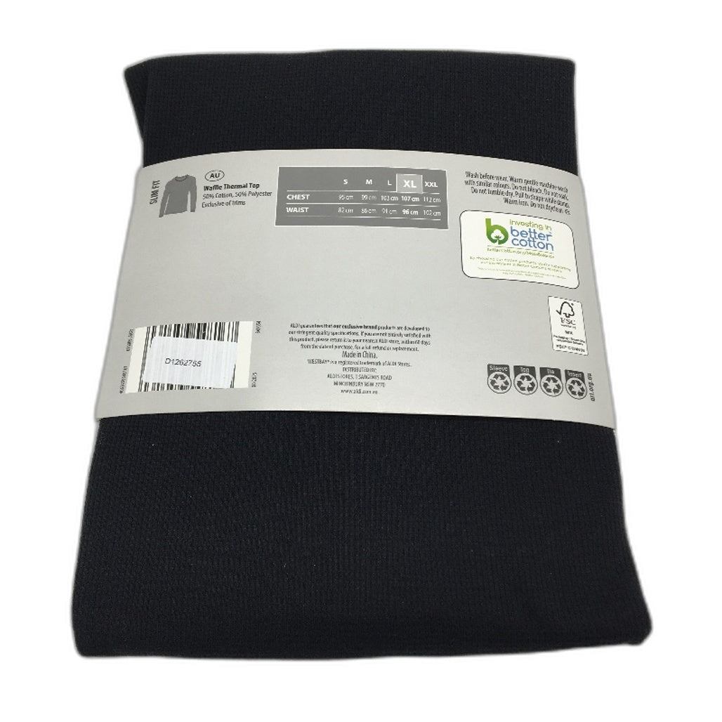 Westbay Black Waffle Slim Fit Cotton Blend LSleeve Thermal Top Mens Size XL NEW