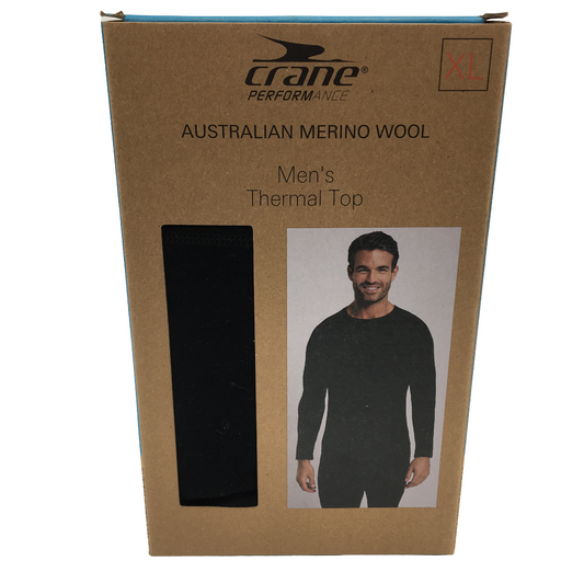 Crane Performance Black 100% Australian Merino Wool Thermal Top Mens Size XL NEW