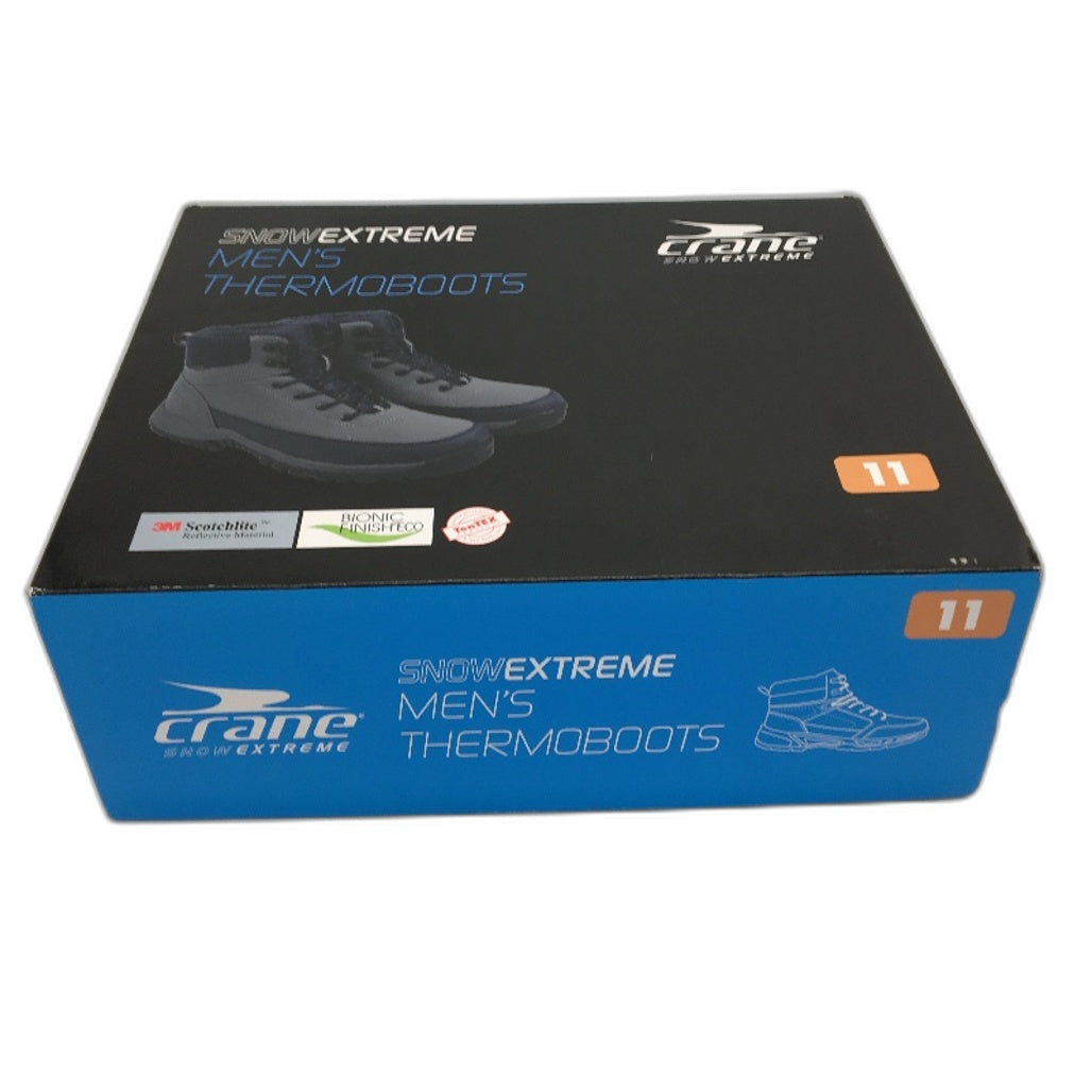 Crane Snow Extreme Thermoboots Fleece Lined Lace Up Grey Navy Mens Size 11 NEW