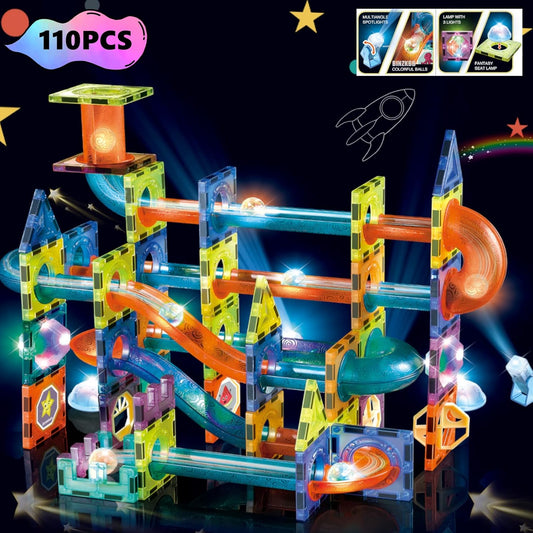 Binzbb Light Magnetic Tiles Building Marble Run 3D Clear Educational STEM NEW