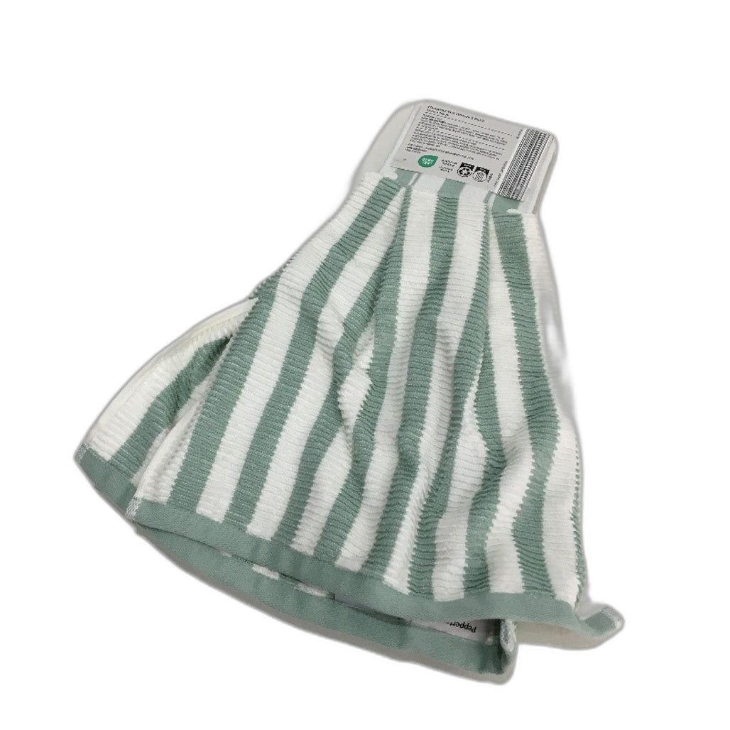 Peppertree 2 x 2 Pack Mint Green & White Cotton Hanging Tea Towel Pack NEW