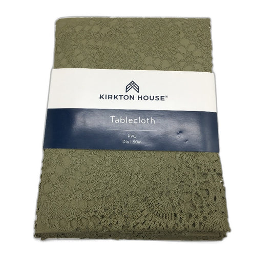 Kirkton House Olive Green Filagree Edge PVC Water Resistant Round Tablecloth NEW