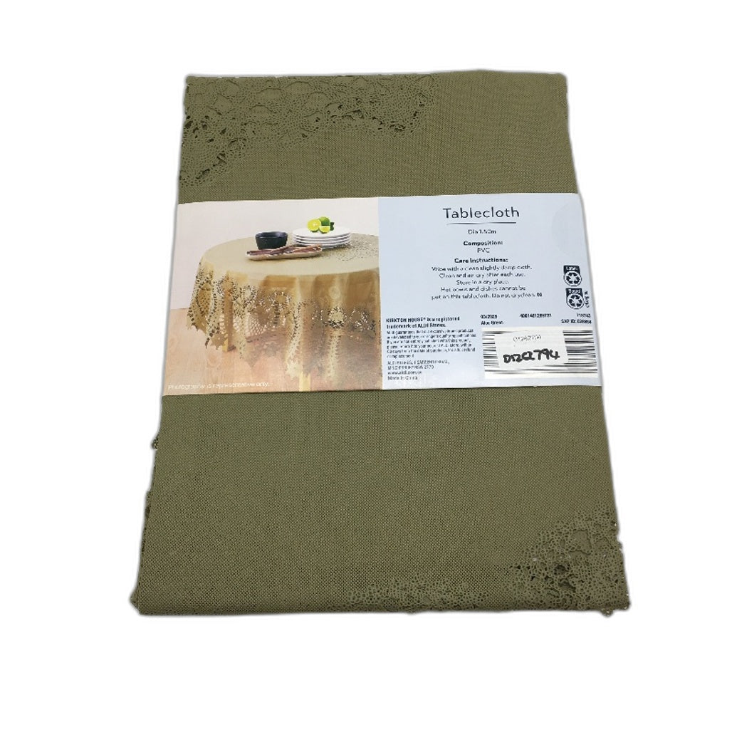 Kirkton House Olive Green Filagree Edge PVC Water Resistant Round Tablecloth NEW