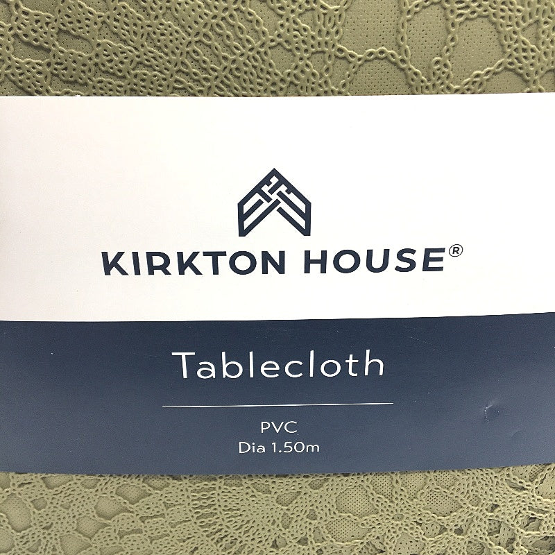 Kirkton House Olive Green Filagree Edge PVC Water Resistant Round Tablecloth NEW