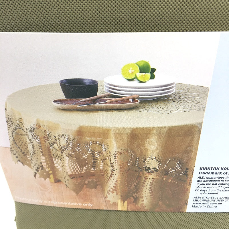 Kirkton House Olive Green Filagree Edge PVC Water Resistant Round Tablecloth NEW
