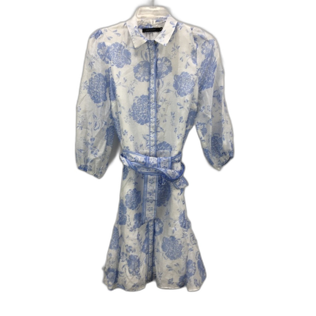 Portmans Priya Godet Fit & Flare White Blue Floral Dress Ladies Size AU 10 NEW