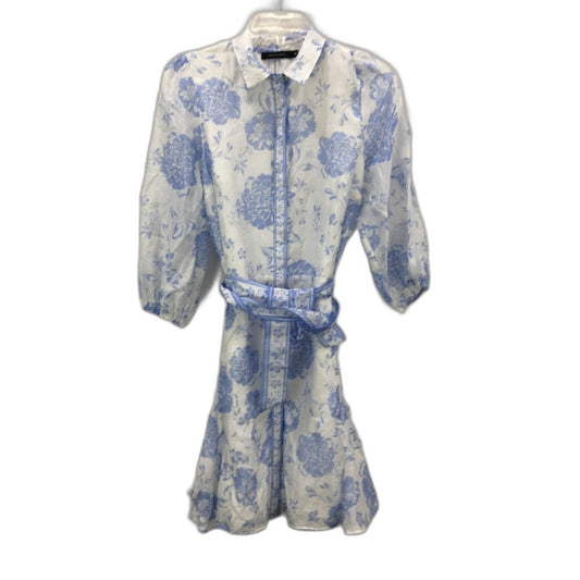 Portmans Priya Godet Fit & Flare White Blue Floral Dress Ladies Size AU 10 NEW