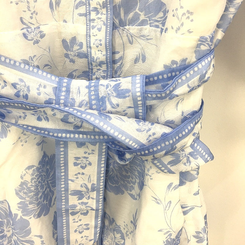 Portmans Priya Godet Fit & Flare White Blue Floral Dress Ladies Size AU 10 NEW