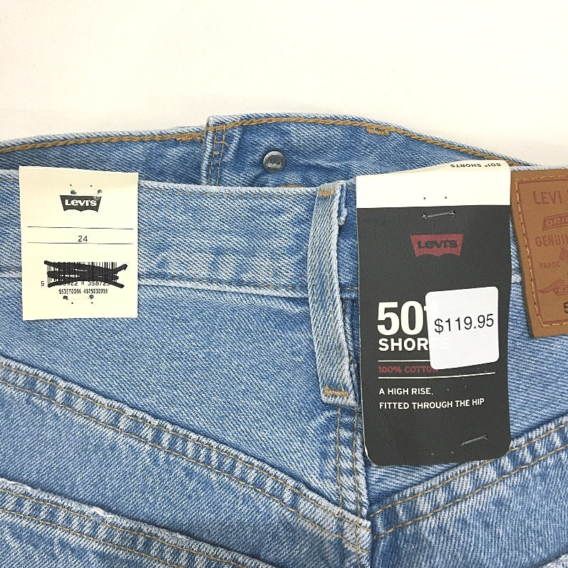 Levi's 501 Original High Rise Light Blue Denim Shorts Ladies Size W24 NEW