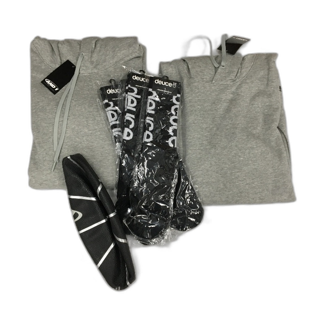 AND1 7pc Grey Hoodies, Black OS Socks and Basketball Unisex Size 2XL Set