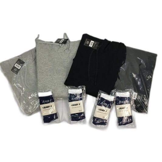 AND1 8pc Black & Grey Fleece Hoodies and SML LTWT Socks Unisex Size 2XL
