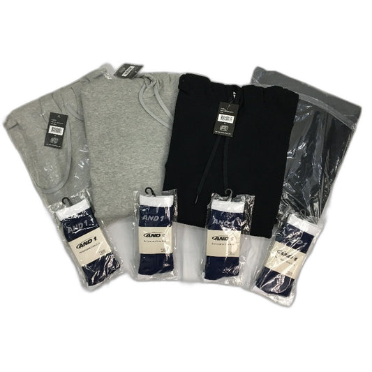AND1 8pc Grey&Black Hoodies and LRG Navy Socks Activewear Set Unisex Size 3XL