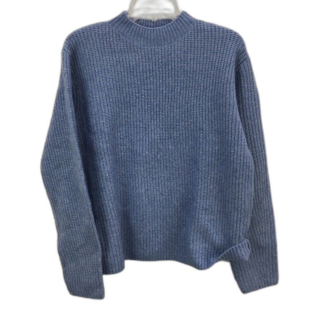 Dotti Marissa Mock Neck Boxy Rib Knit Blue Sweater Ladies Size Medium NEW