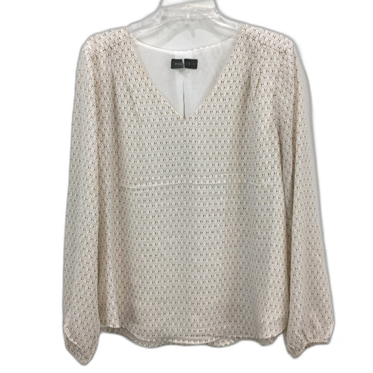 Jacqui E Elly V Neck Diamond Geo White Brown Blouse Ladies Size AU 16 NEW