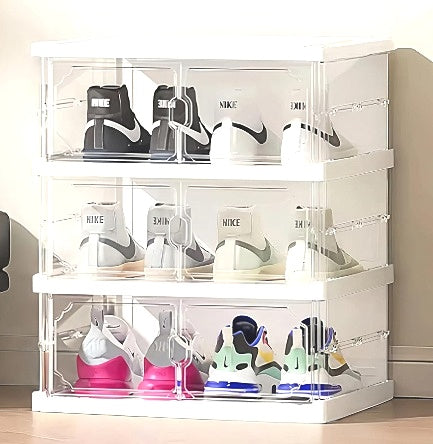 3 Tier Clear Shoe Storage Box with Stackable Drawers Shoe Organiser NEW