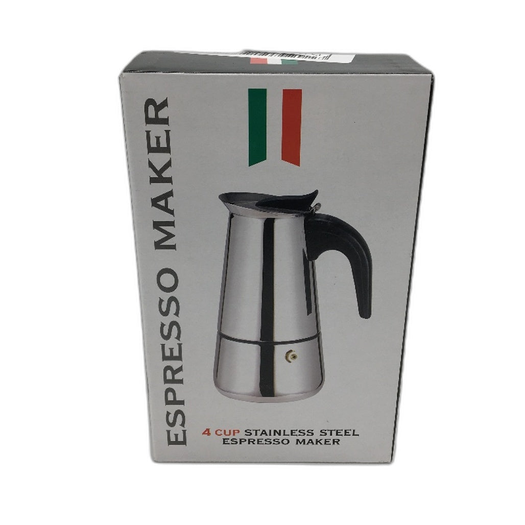 4 Cup Straight Shape Stainless Steel Silver Moka Pot Espresso Maker NEW