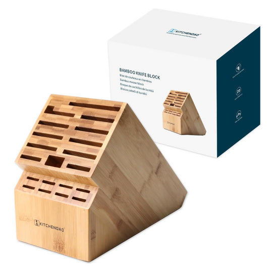 Kitchendao Deluxe 20 Slot Bamboo Knife Block Anti Slip Feet NEW