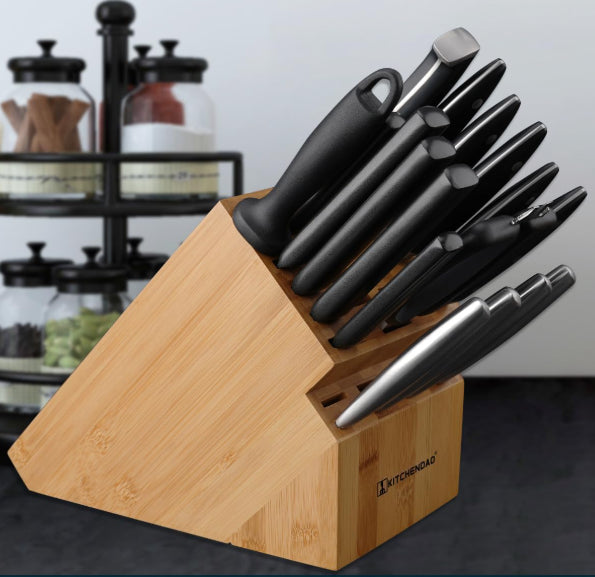 Kitchendao Deluxe 20 Slot Bamboo Knife Block Anti Slip Feet NEW