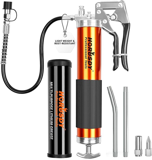 Horusdy Pistol Grip Heavy Duty Grease Gun Flexible Hose 7000 PSI NEW
