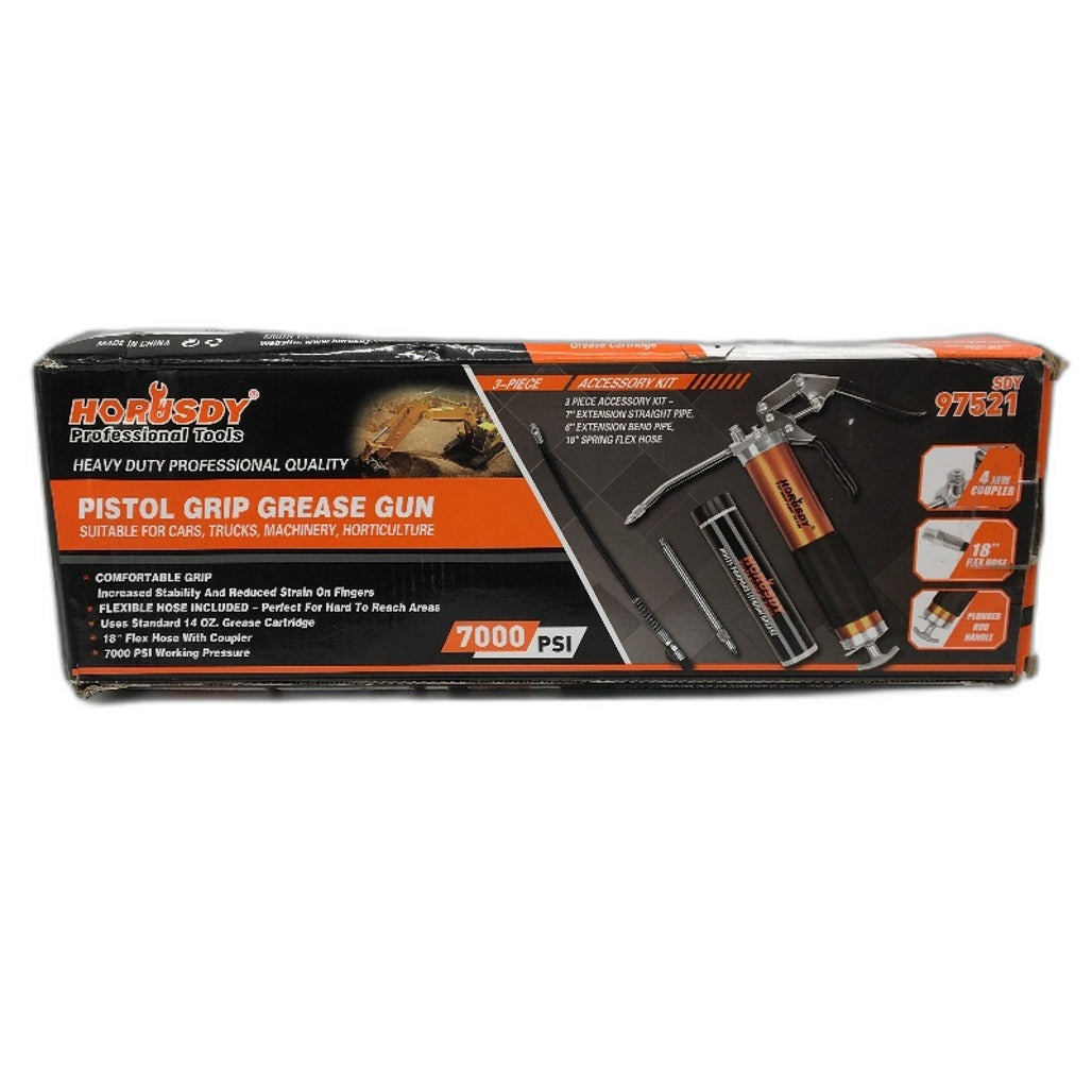 Horusdy Pistol Grip Heavy Duty Grease Gun Flexible Hose 7000 PSI NEW