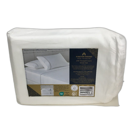 Kirkton House Bright White Taupe Rim 100% Cotton 410TC Sheet Set KING Bed NEW