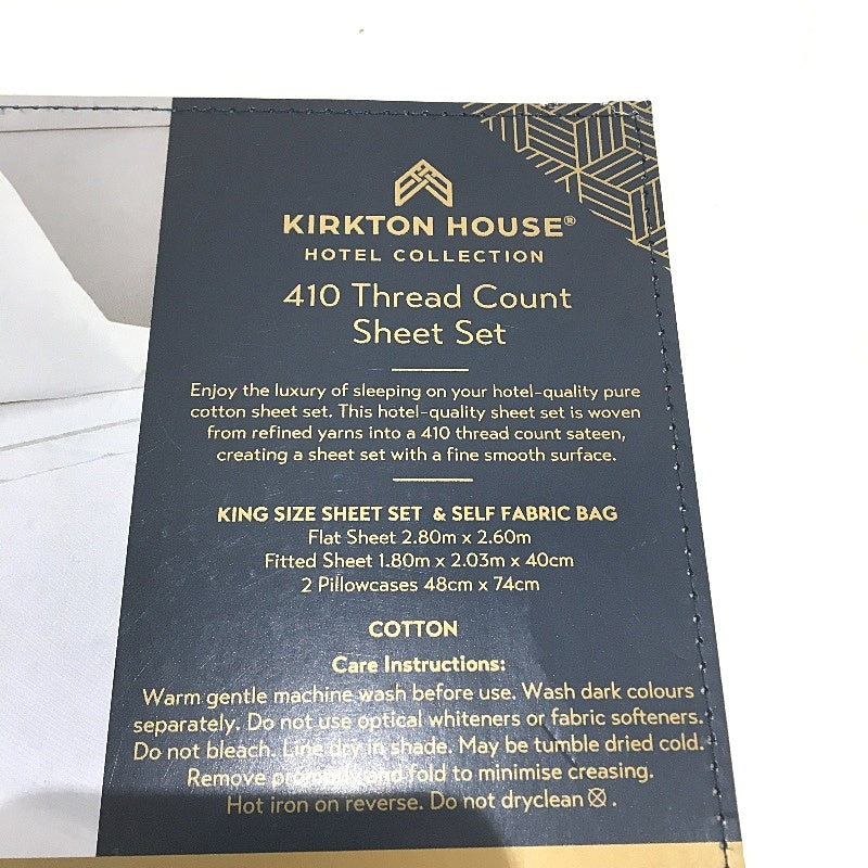 Kirkton House Bright White Taupe Rim 100% Cotton 410TC Sheet Set KING Bed NEW