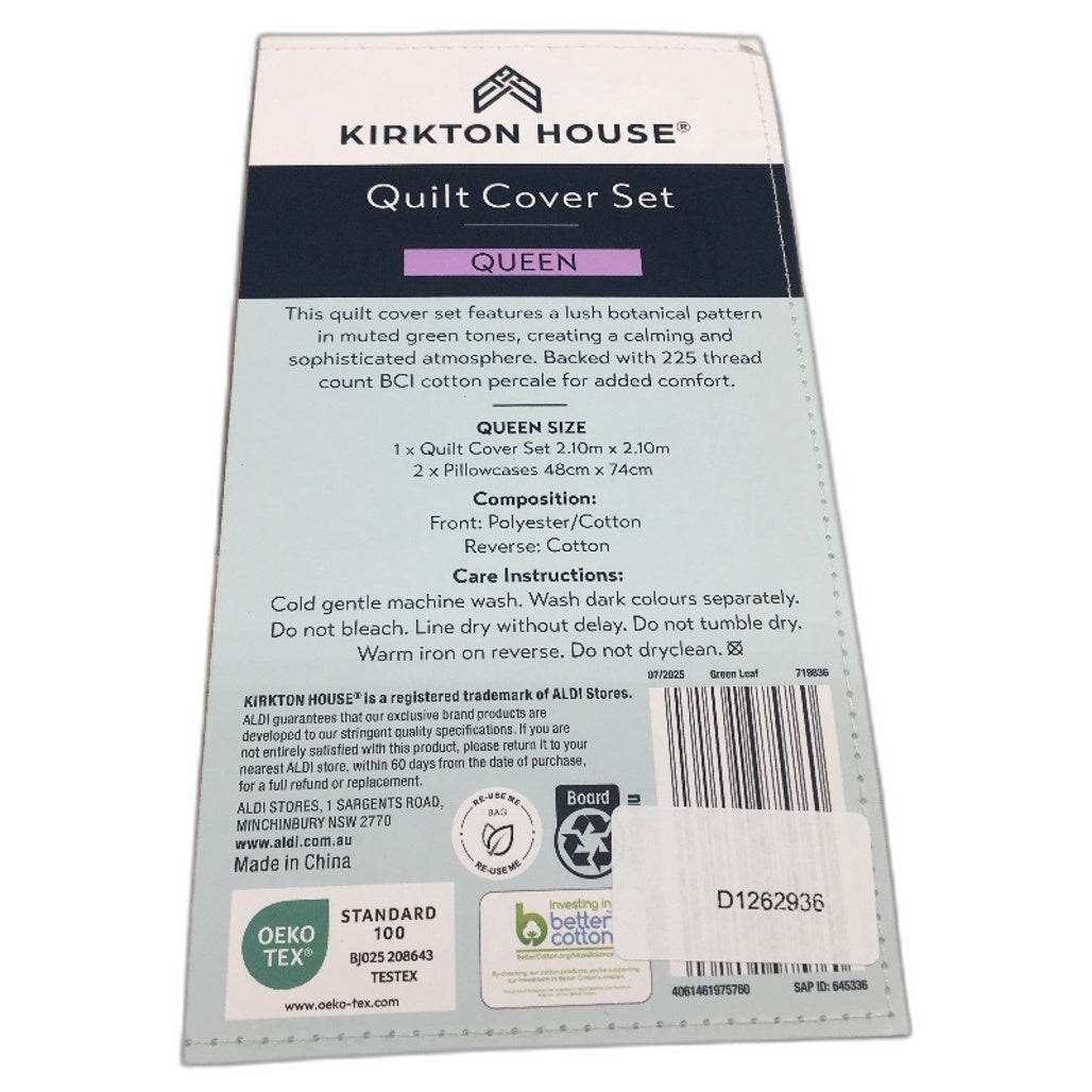 Kirkton House Cotton Blend Olive Green Textured Quilt Cover Set QUEEN Size NEW