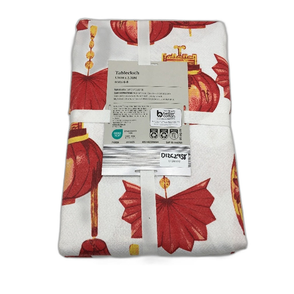Peppertree Oriental Lantern Rectangle Cotton Blend Tablecloth 150 x 230cm NEW