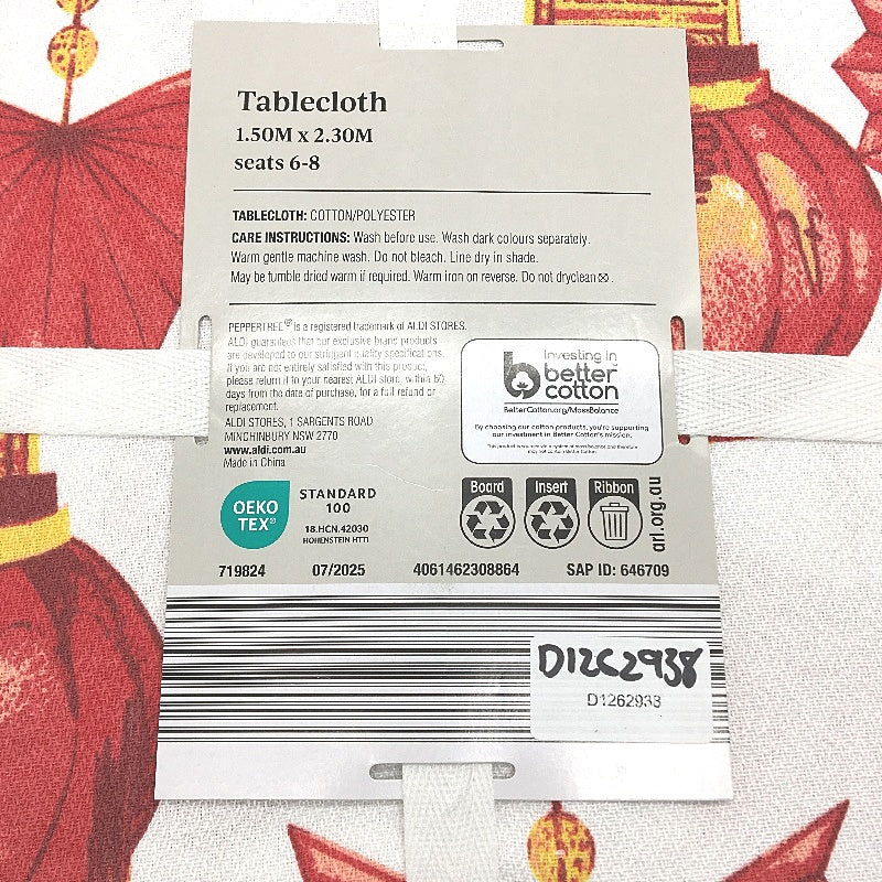 Peppertree Oriental Lantern Rectangle Cotton Blend Tablecloth 150 x 230cm NEW