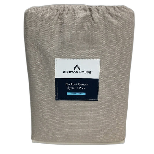 Kirkton House Blockout Gloss Beige Curtain Eyelet 2 Pack 1.4 x 2.23m NEW