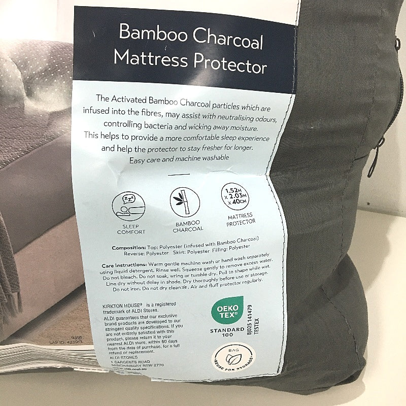Kirkton House Sleep Comfort Bamboo Charcoal Mattress Protector QUEEN Bed NEW