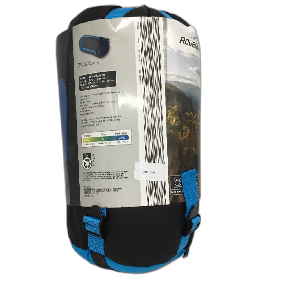 Adventuridge Blue Water Repellent Lightweight Duck Down Sleeping Bag Left NEW