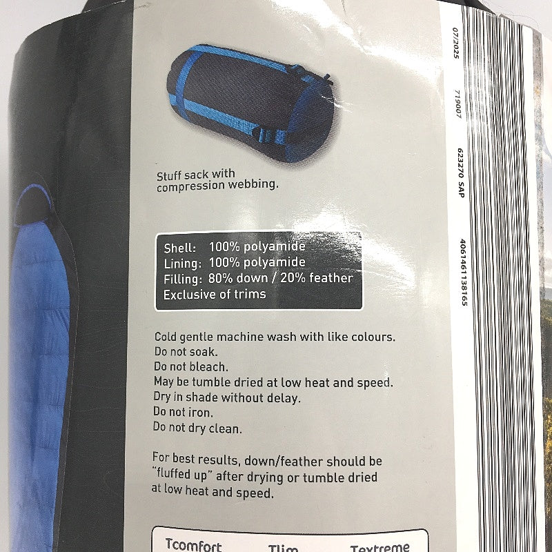 Adventuridge Blue Water Repellent Lightweight Duck Down Sleeping Bag Left NEW