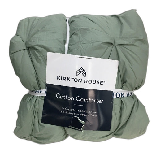Kirkton House Green Cotton Coverlet Set Queen/King Size Inc 2 Pilowcases NEW